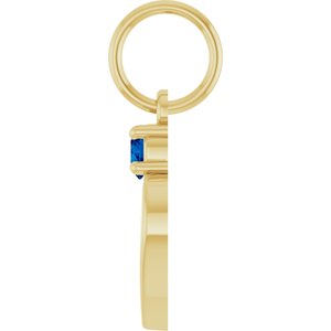 14K Yellow Gold Engravable Natural Blue Sapphire Heart Pendant – image 3