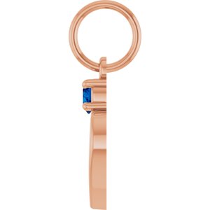 14K Rose Gold Engravable Natural Blue Sapphire Heart Pendant – image 3