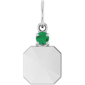 14K White Gold Engravable Lab-Grown Emerald Square Pendant