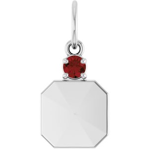10K White Gold Engravable Natural Mozambique Garnet Square Pendant