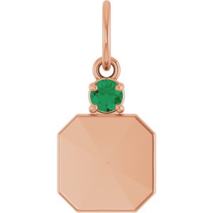 14K Rose Gold Engravable Lab-Grown Emerald Square Pendant