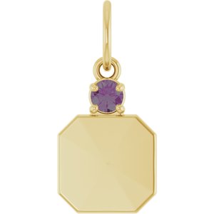 14K Yellow Gold Engravable Lab-Grown Alexandrite Square Pendant