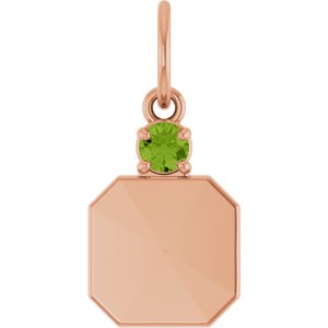 14K Rose Gold Engravable Natural Peridot Square Pendant