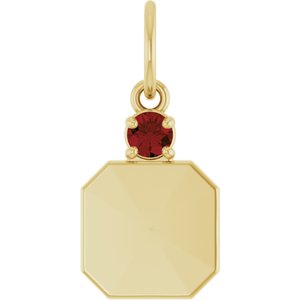 10K Yellow Gold Engravable Natural Mozambique Garnet Square Pendant