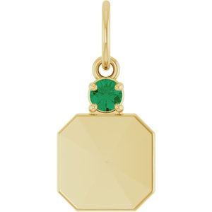 14K Yellow Gold Engravable Natural Emerald Square Pendant