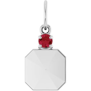 14K White Gold Engravable Natural Ruby Square Pendant