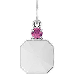 10K White Gold Engravable Natural Pink Tourmaline Square Pendant