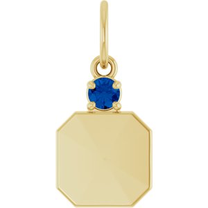 14K Yellow Gold Engravable Lab-Grown Blue Sapphire Square Pendant