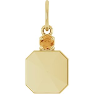 14K Yellow Gold Engravable Natural Citrine Square Pendant