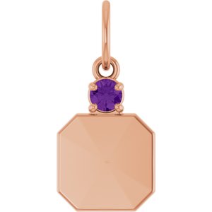 14K Rose Gold Engravable Natural Amethyst Square Pendant
