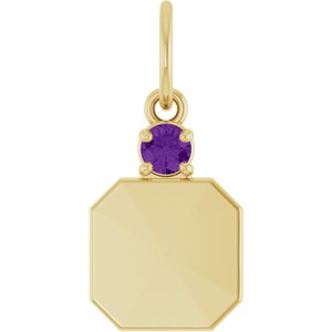 10K Yellow Gold Engravable Natural Amethyst Square Pendant