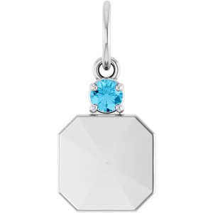 Platinum Engravable Natural Aquamarine Square Pendant