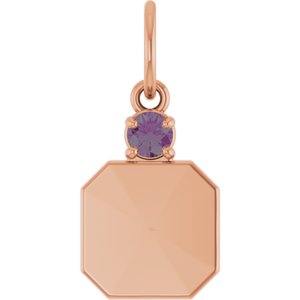 14K Rose Gold Engravable Lab-Grown Alexandrite Square Pendant