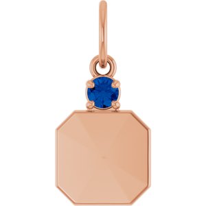 14K Rose Gold Engravable Natural Blue Sapphire Square Pendant