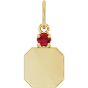 10K Yellow Gold Engravable Lab-Grown Ruby Square Pendant