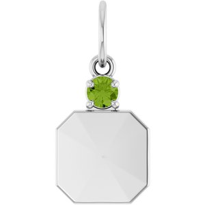 Platinum Engravable Natural Peridot Square Pendant