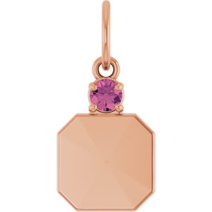 14K Rose Gold Engravable Natural Pink Tourmaline Square Pendant