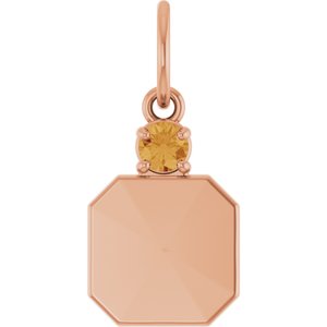 14K Rose Gold Engravable Natural Citrine Square Pendant