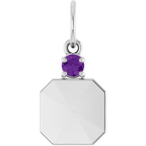 Sterling Silver Engravable Natural Amethyst Square Pendant