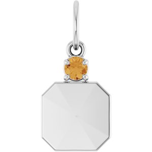Platinum Engravable Natural Citrine Square Pendant