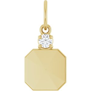 10K Yellow Gold Engravable .03 CT Natural Diamond Square Pendant