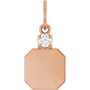 14K Rose Gold Engravable .03 CT Natural Diamond Square Pendant
