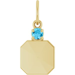 10K Yellow Gold Engravable Natural Aquamarine Square Pendant