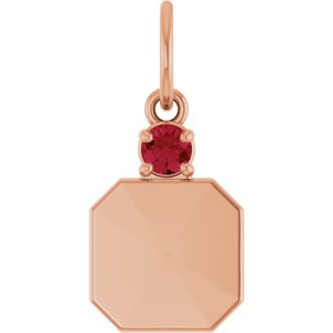 14K Rose Gold Engravable Lab-Grown Ruby Square Pendant