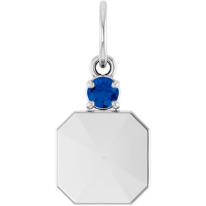 Platinum Engravable Lab-Grown Blue Sapphire Square Pendant