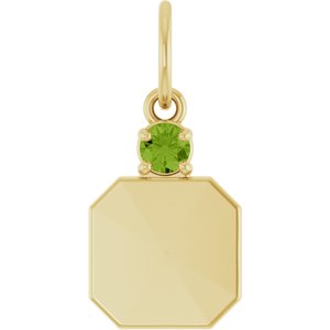 10K Yellow Gold Engravable Natural Peridot Square Pendant