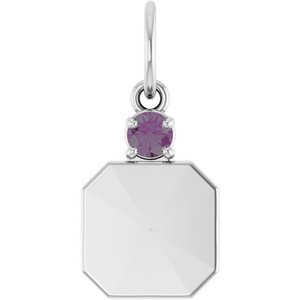 Sterling Silver Engravable Lab-Grown Alexandrite Square Pendant