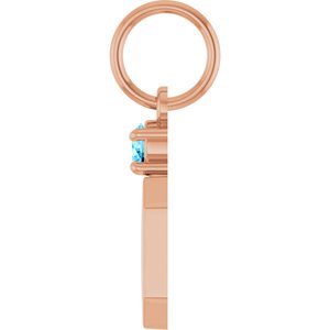 14K Rose Gold Engravable Natural Aquamarine Square Pendant – image 3