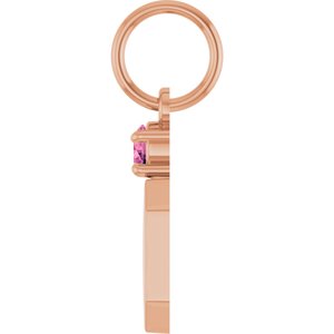 14K Rose Gold Engravable Natural Pink Tourmaline Square Pendant – image 3
