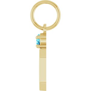 10K Yellow Gold Engravable Natural Blue Zircon Square Pendant – image 3