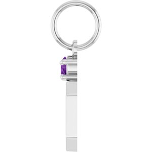 14K White Gold Engravable Natural Amethyst Square Pendant – image 3