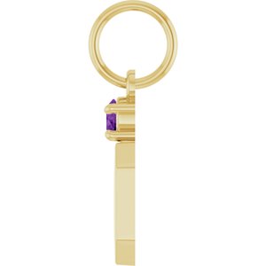 10K Yellow Gold Engravable Natural Amethyst Square Pendant – image 3