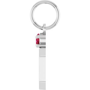 Sterling Silver Engravable Lab-Grown Ruby Square Pendant – image 3