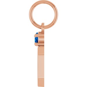 14K Rose Gold Engravable Natural Blue Sapphire Square Pendant – image 3