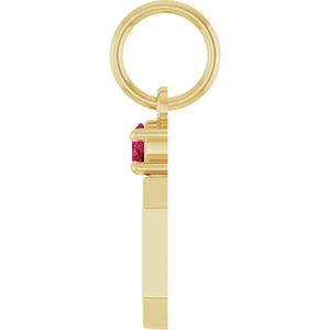 14K Yellow Gold Engravable Natural Ruby Square Pendant – image 3