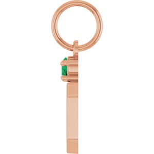 14K Rose Gold Engravable Natural Emerald Square Pendant – image 3
