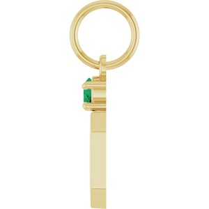 14K Yellow Gold Engravable Natural Emerald Square Pendant – image 3