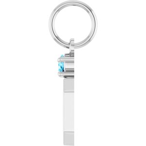 10K White Gold Engravable Natural Aquamarine Square Pendant – image 3