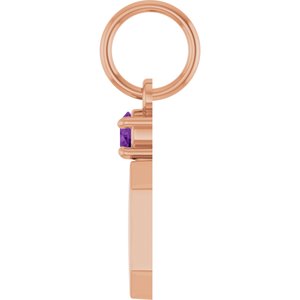 14K Rose Gold Engravable Natural Amethyst Square Pendant – image 3