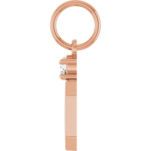 14K Rose Gold Engravable .03 CT Natural Diamond Square Pendant – image 3