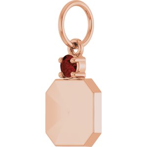14K Rose Gold Engravable Natural Mozambique Garnet Square Pendant – image 2
