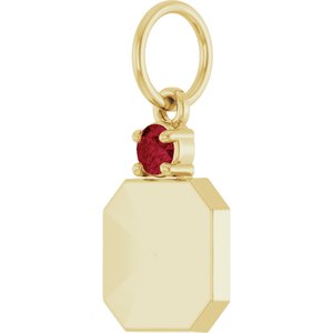 14K Yellow Gold Engravable Natural Ruby Square Pendant – image 2