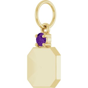 10K Yellow Gold Engravable Natural Amethyst Square Pendant – image 2