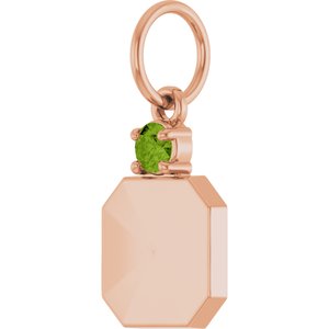 14K Rose Gold Engravable Natural Peridot Square Pendant – image 2