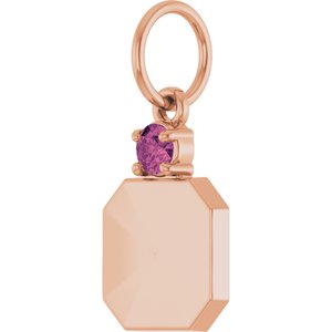 14K Rose Gold Engravable Natural Pink Tourmaline Square Pendant – image 2