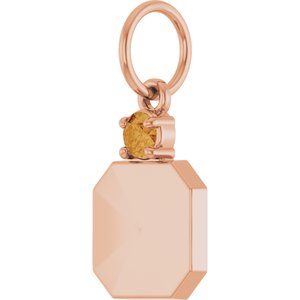 14K Rose Gold Engravable Natural Citrine Square Pendant – image 2